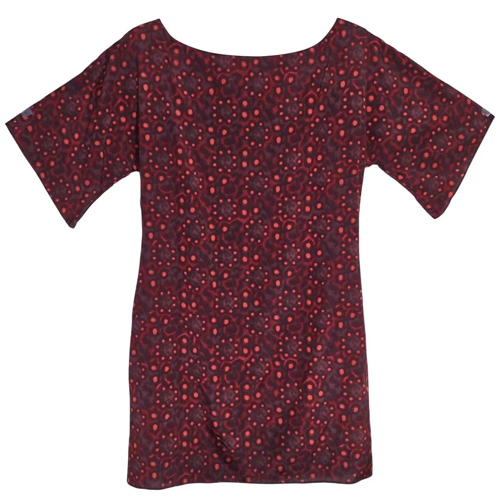 Alice + Olivia Kaleidoscope Silk Boat Shift Mini Dress Womens Burgundy Red EUC